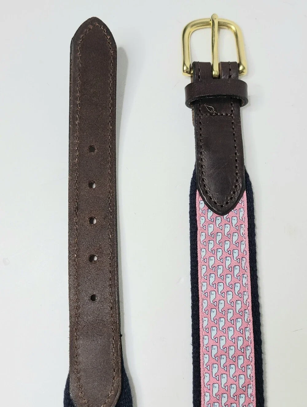 Vineyard Vines By Shepard & Ian Pink Whale Print Leather Trim Belt